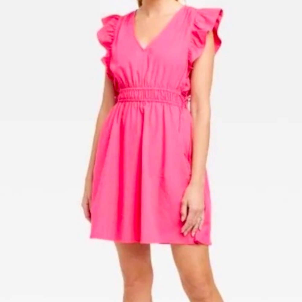 Pink Dress with Ruffled sleeves & pockets!